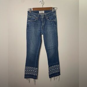 Derek Lam Denim Jane Mid Rise Flip Flop Flare Embroidered Jeans Boho Beach